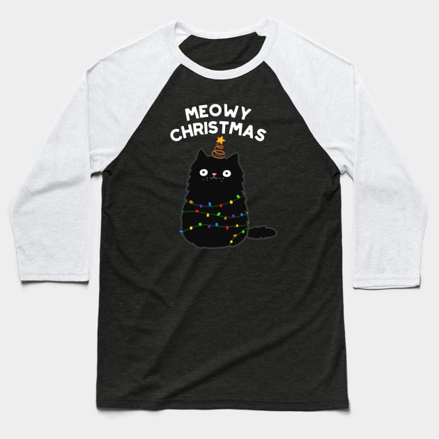 Meowy Christmas Cute Merry Cat Pun Baseball T-Shirt by punnybone